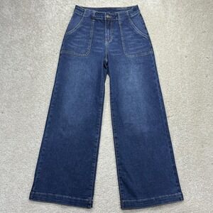 Sidefeel Wide-Leg Jeans Womens 8 Blue Medium Wash High Rise Stretch Denim